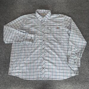 Simms Mens 2XL Blue Plaid brrr Cooling Performance Fishing Shirt Long Sleeve